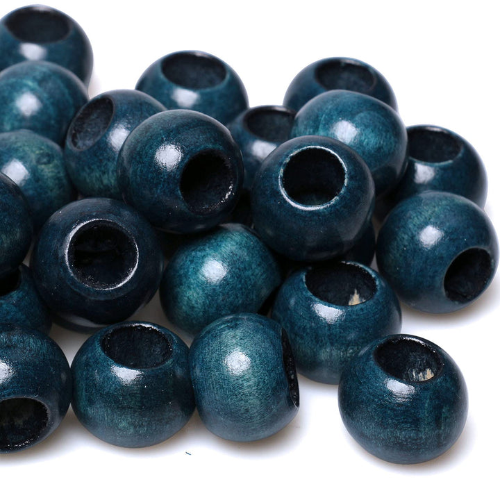 20mm Wooden Beads Macrame Beads with 10mm Large Hole Wood Macrame Beads Round Spacer Loose Beads Bulk for Jewelry Making Garland Decor Home Wall Hanging Craft (Blue)