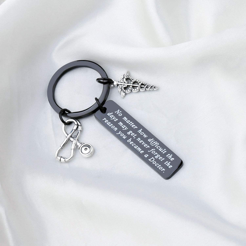 Doctor Gift Doctor Keychain Caduceus Charm Medical Doctor Jewelry Gifts for Graduation Birthday Christmas (Black)