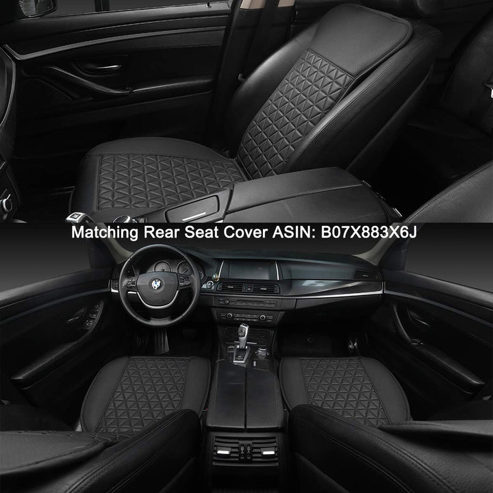 1 Pair Luxury PU Car Seat Covers Protectors for Front Seats, Triangle Pattern, Compatible with 95% Cars (Sedan/SUV/Pickup/Van) - Black