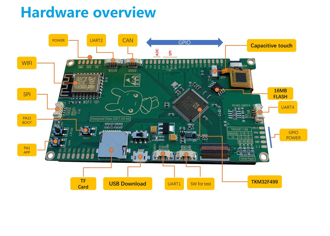 IPS 4.3 Inch TFT LCD Capacitive Touchscreen Development Board 800x480 ESP WiFi Internet of Things Intelligent Display M4 Board TKM32F499
