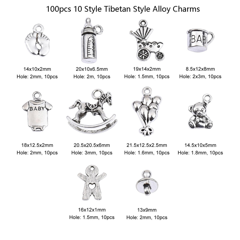 100pcs Baby Theme Charms Alloy Rocking Horse Baby Bottle Ginger Bread Man Toy Tibetan Baby Charms for Jewelry Making Bracelets