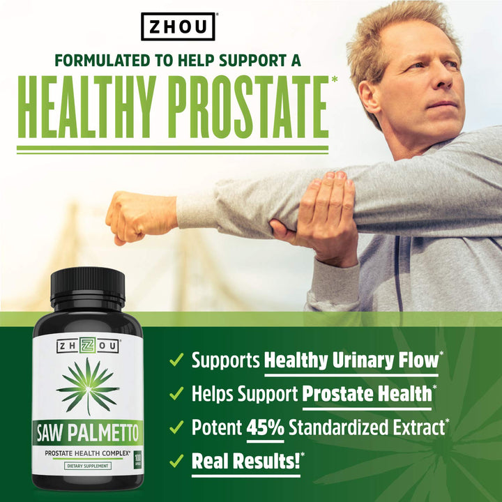 Zhou Nutrition Saw Palmetto Capsules for Prostate Health Extract and Berry Powder Complex, 500 mg, 100 Caps