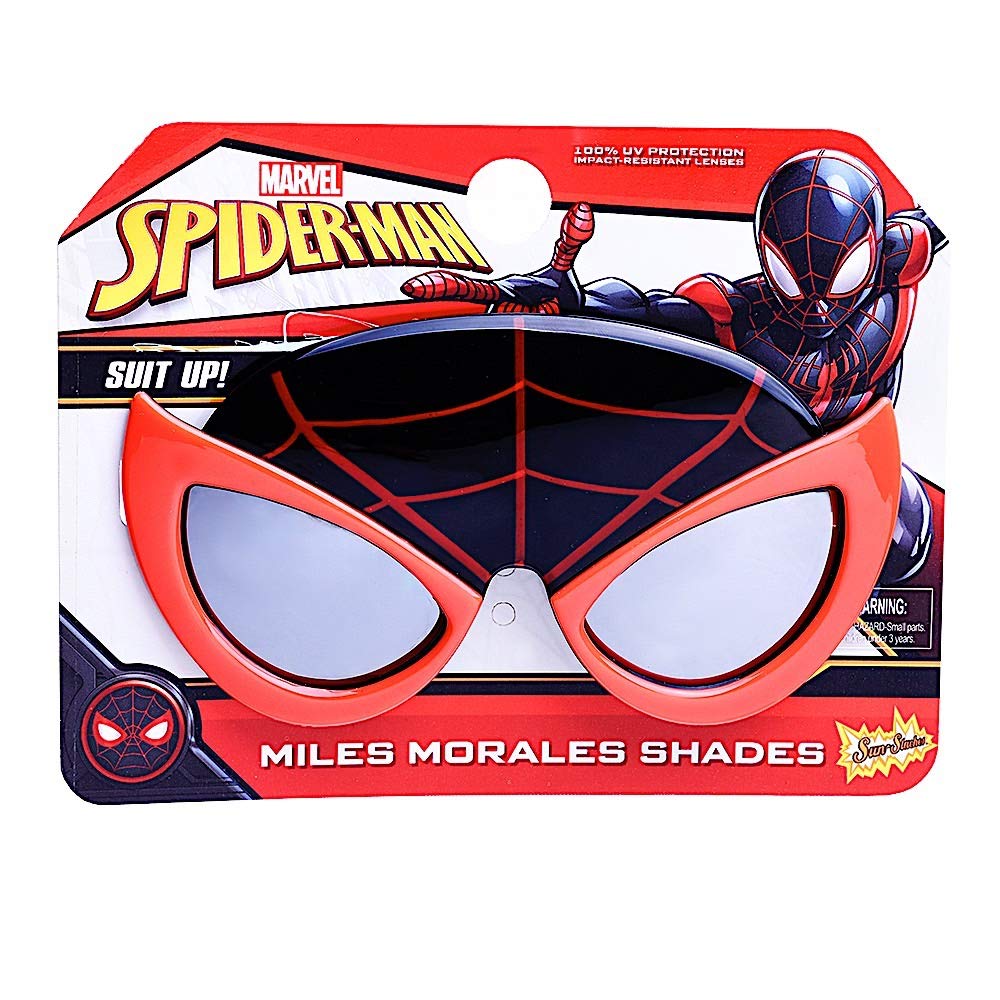 Spider-Man Miles Morales Costume Sunglasses Marvel Accessory, Lil' Characters Mask, Spider-man Party Favors with UV400, Black, Red