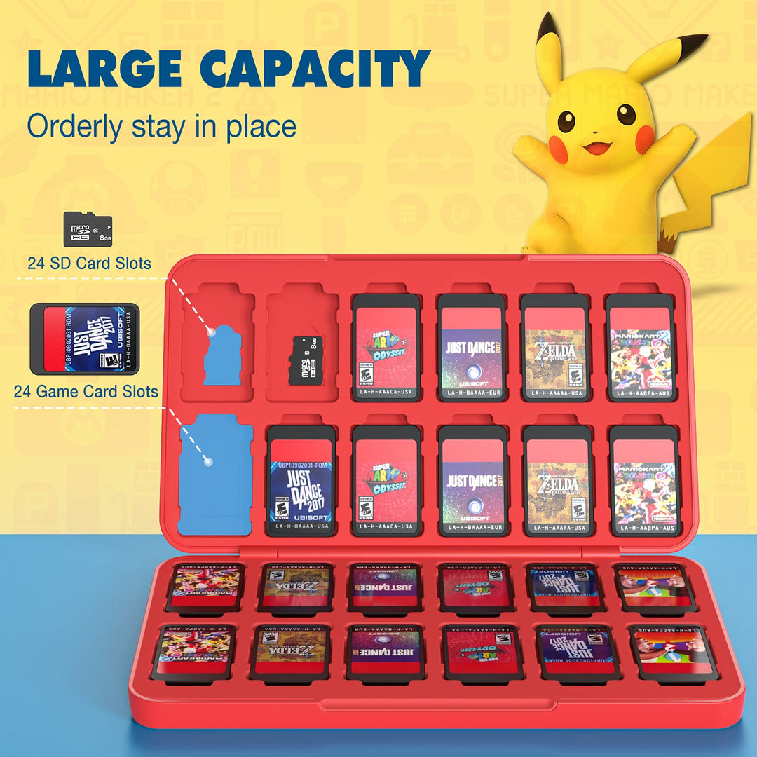 24 Game Card Case Compatible with Nintendo Switch OLED 2021/Switch/Switch Lite, Switch Games Holder case for Switch Game Card &amp; SD Card, Slim &amp; Portable Game Card Storage Box, Pokeball