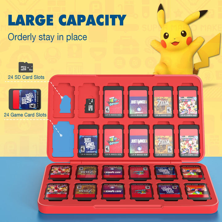 24 Game Card Case Compatible with Nintendo Switch OLED 2021/Switch/Switch Lite, Switch Games Holder case for Switch Game Card &amp; SD Card, Slim &amp; Portable Game Card Storage Box, Pokeball