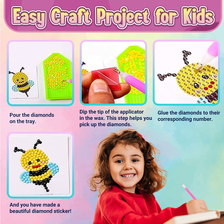 DIY Craft Kit, Diamond Painting Kit for Kids with 27 Unicorn Stickers &amp; 3 Keychains, Arts and Crafts Kit for Ages 4-8, Crafts for Girls and Boys, Unicorn Themed Gifts