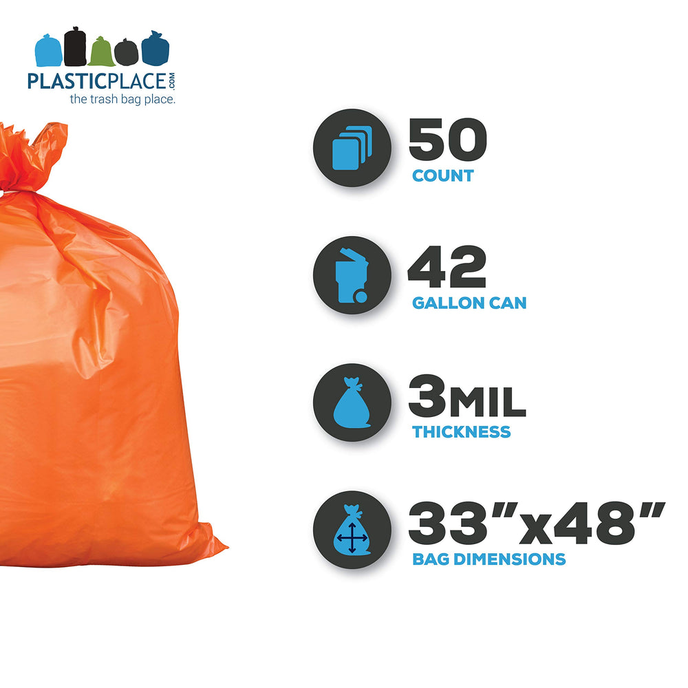 42 Gallon Trash Bags â”‚ 3.0 Mil â”‚Orange Heavy Duty Contractor Trash Bags â”‚ 33 x 48, 50 Count (Pack of 1)