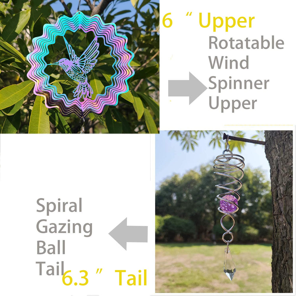 Colorful Hanging Wind Spinner, 6 Outdoor Metal Colorful 3D Hanging Decor for Garden Yard Tree Wind Spinners Art Mandala Indoor Window