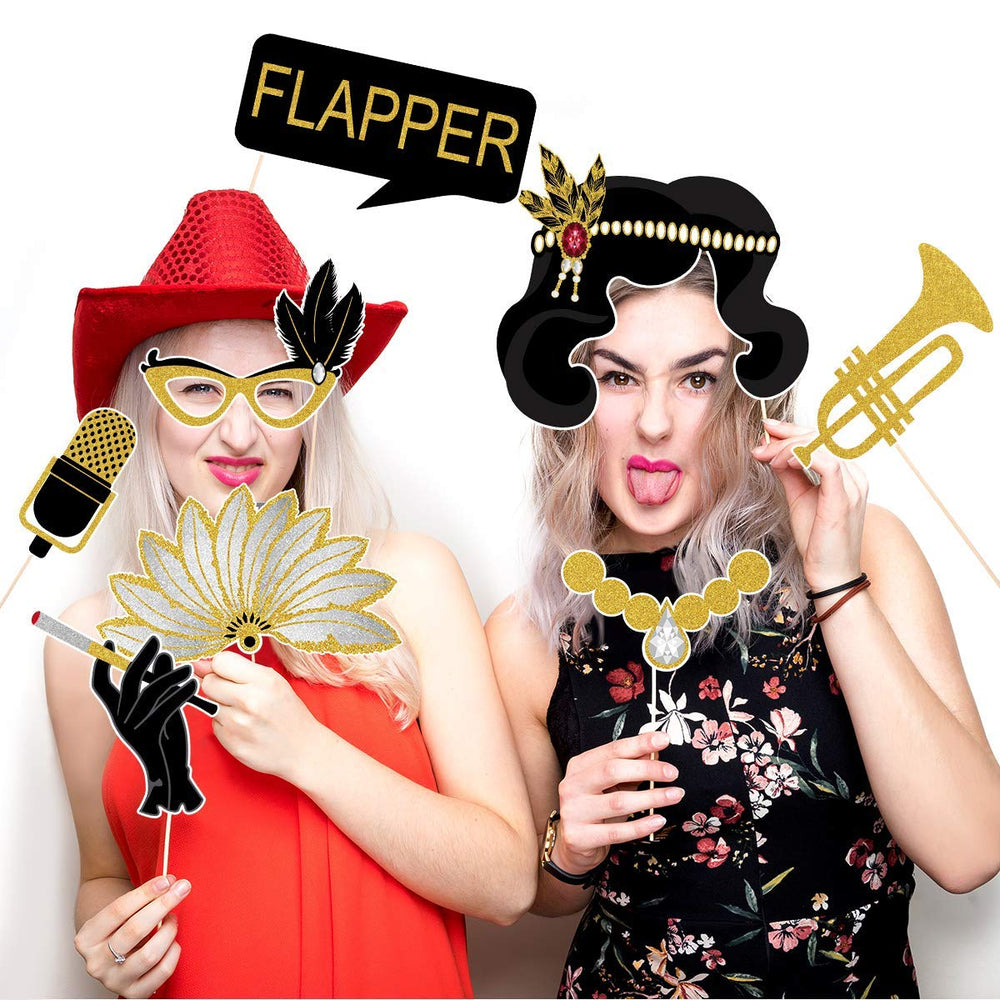 20pcs 1920s Photo Booth Props Roaring 20's Party Photo Props with Bamboo Sticks Creative Party Supplies, 1920s Themed Birthday Wedding Party Decoration Accessories