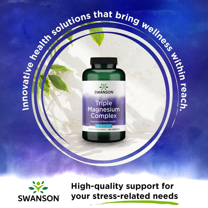 Swanson Triple Magnesium Complex - Mineral Supplement - Natural Support - Featuring Citrate, Oxide & Aspartate - (300 Capsules, 400mg Each)