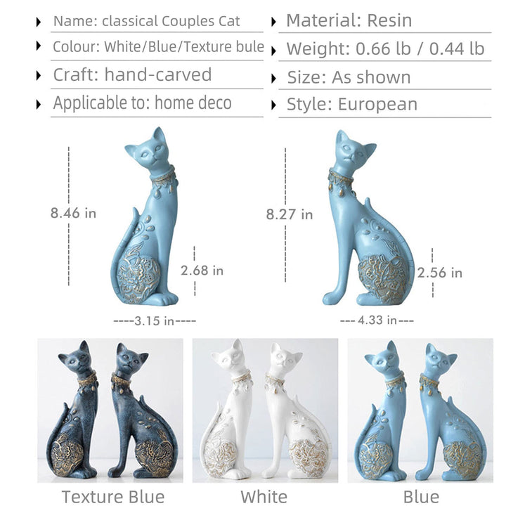 2 Pcs Cat Statues for Home Decor - Elegant Couple Cat Figurines, Perfect Room Decor for Living Room, Wine Cabinet, TV Stand, Bookshelf, or Entryway - Ideal as a Wedding Gift or Housewarming Present