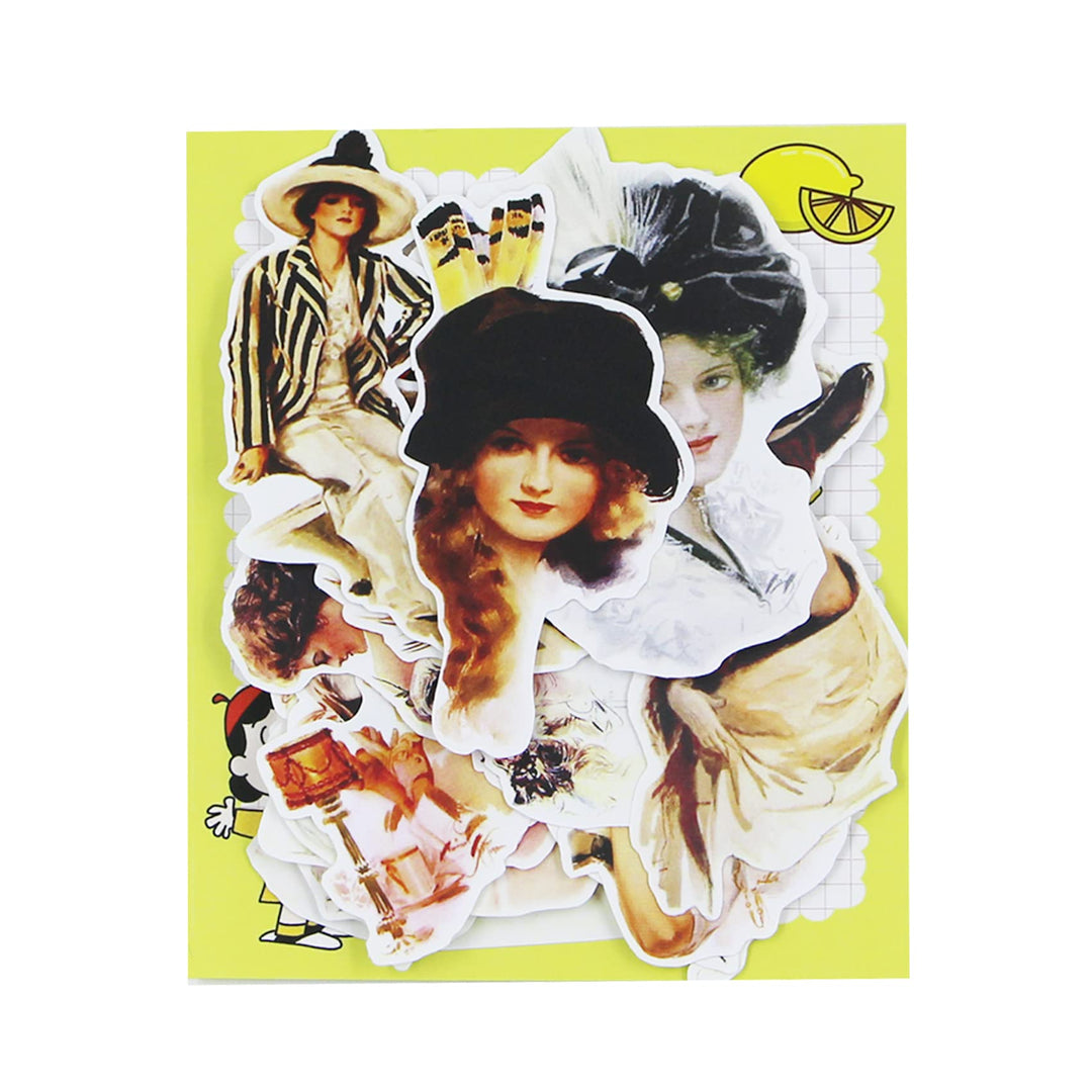 Vintage Women Stickers Waterproof Handbook DIY Craft Photo Album Scrapbook Journal Planner Motorcycle Car Laptop Luggage Water Bottle Paper Stickers
