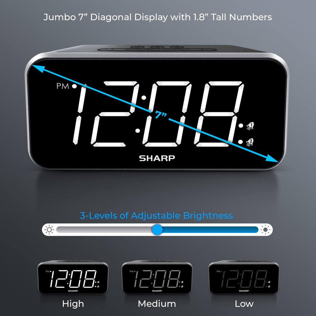Sharp Alarm Clock Jumbo Easy to Read Display – 3 Step D