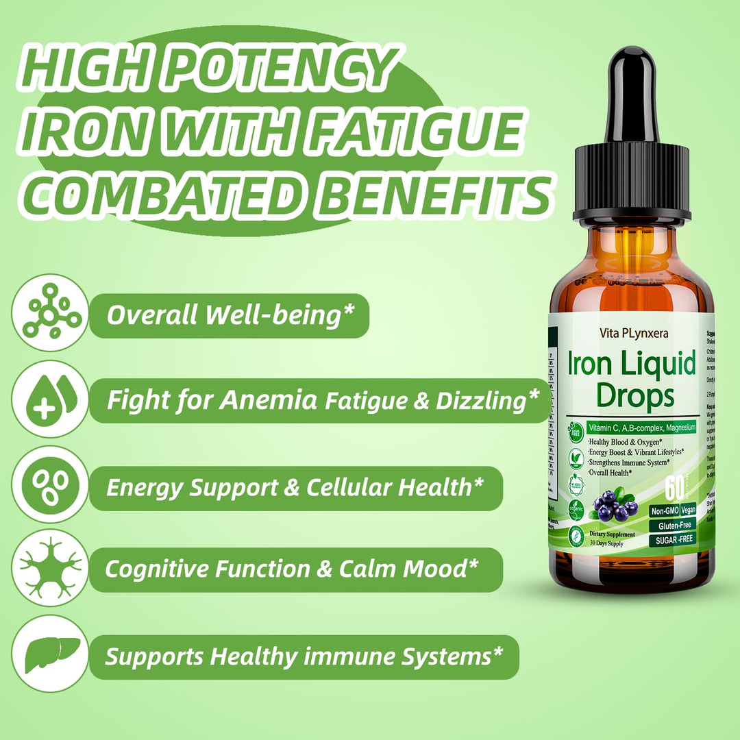 2 Pack Liquid Iron Supplement for Women Men &amp; Kids, Vegan Iron Drops with Vitamin C D, B12, B-Complex, High Potency Liquid with Multivitamin for Anemia, Energy Support, Magnesium Iron Gentle
