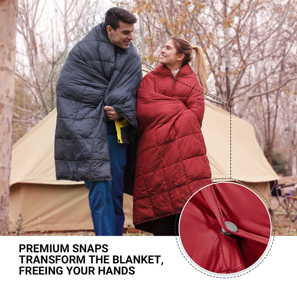 Camping Blanket Lightweight, Multifunctional Warm Puffy Outdoor Blanket with Snap Button, Water Repellent, Packable, for Travel, Airplane, Hiking, Picnic