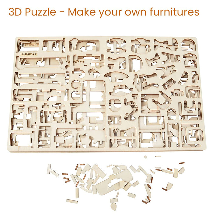 34-Piece Dollhouse Furniture Set - Laser Cut Wooden 3D Puzzles - Miniature Doll House DIY Models and Accessories