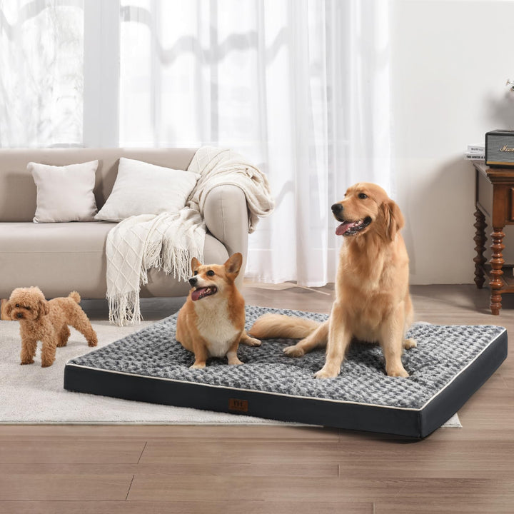 Large Dog Bed for Large, Jumbo, Medium Dogs, Orthopedic Pet Bed Waterproof Mattress with Removable Washable Cover, Thick Egg Crate Foam Dog Bed with Non-Slip Bottom