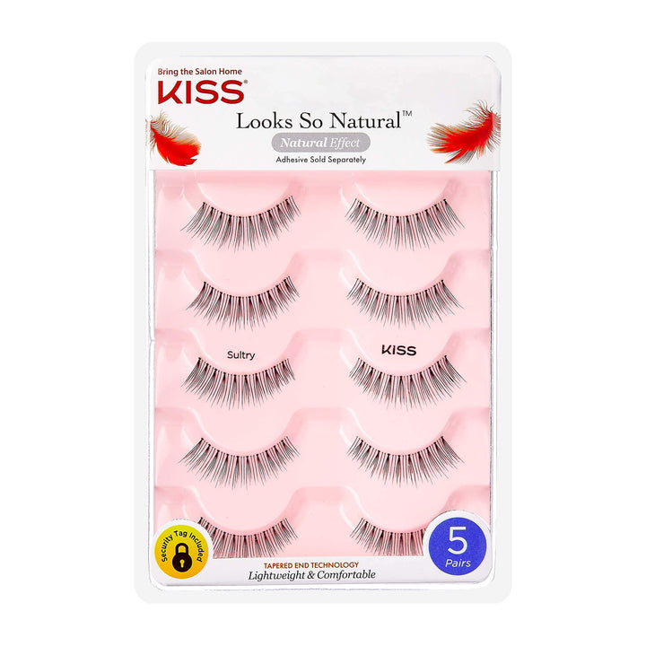 Looks So Natural False Eyelashes Multipack, Lightweight &amp; Comfortable, Natural-Looking, Tapered End Technology, Reusable, Cruelty-Free, Contact Lens Friendly, Style Sultry, 5 Pairs