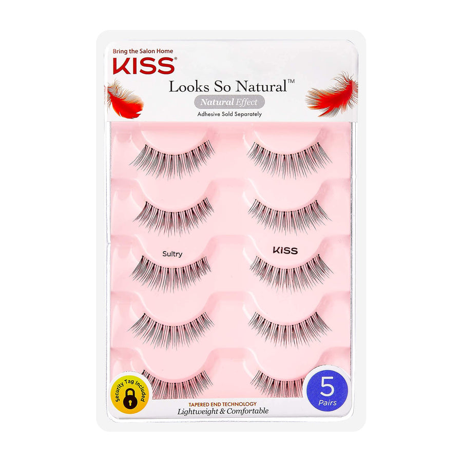Looks So Natural False Eyelashes Multipack, Lightweight & Comfortable, Natural-Looking, Tapered End Technology, Reusable, Cruelty-Free, Contact Lens Friendly, Style Sultry, 5 Pairs