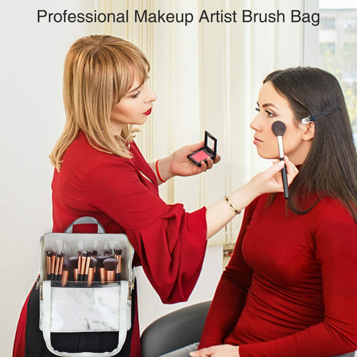 Makeup Brush Case Makeup Brush Holder Travel Professional Cosmetic Bag Artist Storage Bag Stand-up Foldable Makeup Cup(Marble, Small)