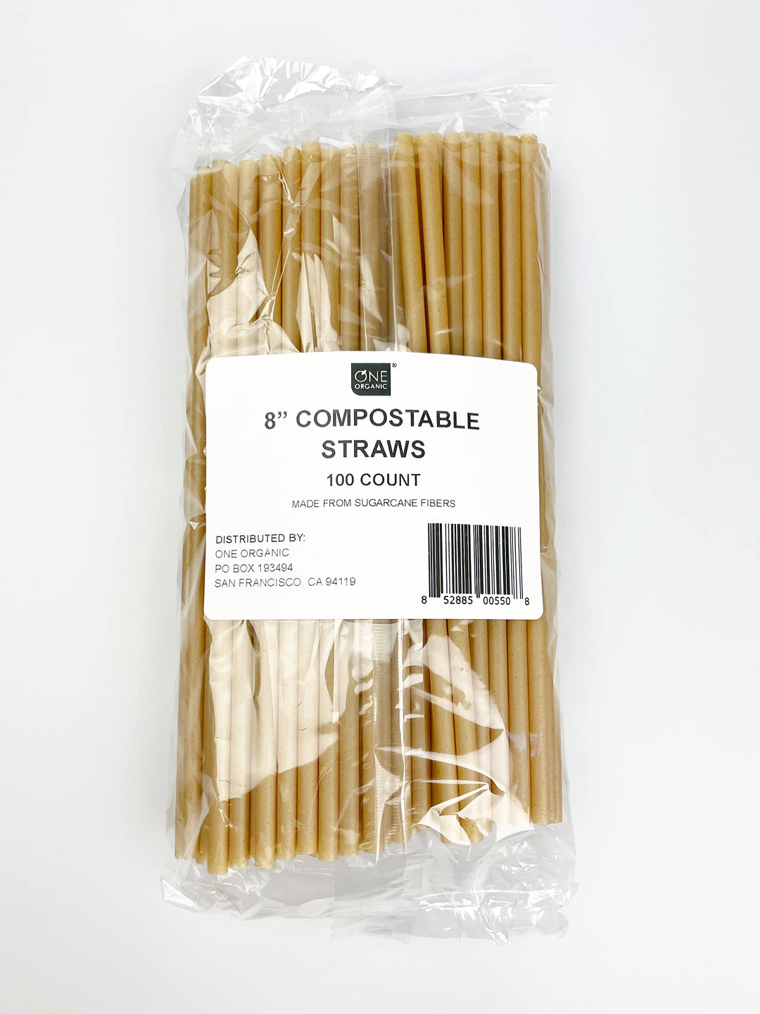 ONE ORGANIC Compostable Sugarcane 8 Straws 100 PCS