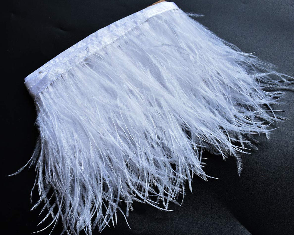 Happy feather 2 Yards 5-6inch White Ostrich Feathers Trim Fringe for DIY Dress Sewing Crafts Costumes Decoration
