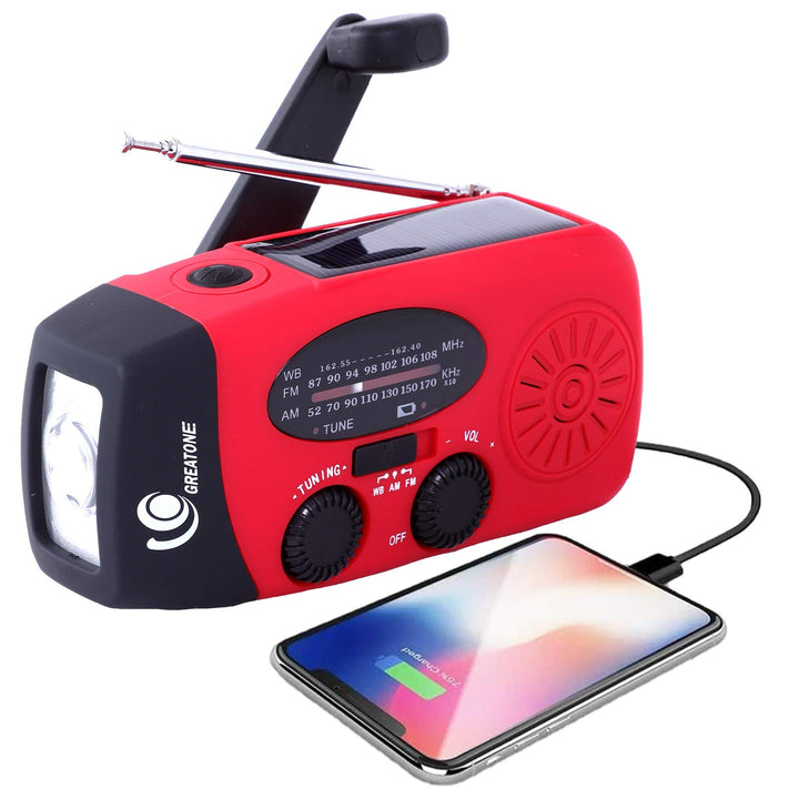 Weather Radio Emergency Hand Crank Self Powered AM/FM NOAA Solar Portable Camping Weather Radio with LED Flashlight,2000mah Portable Charge for Phone Survival Pack 071 (red)