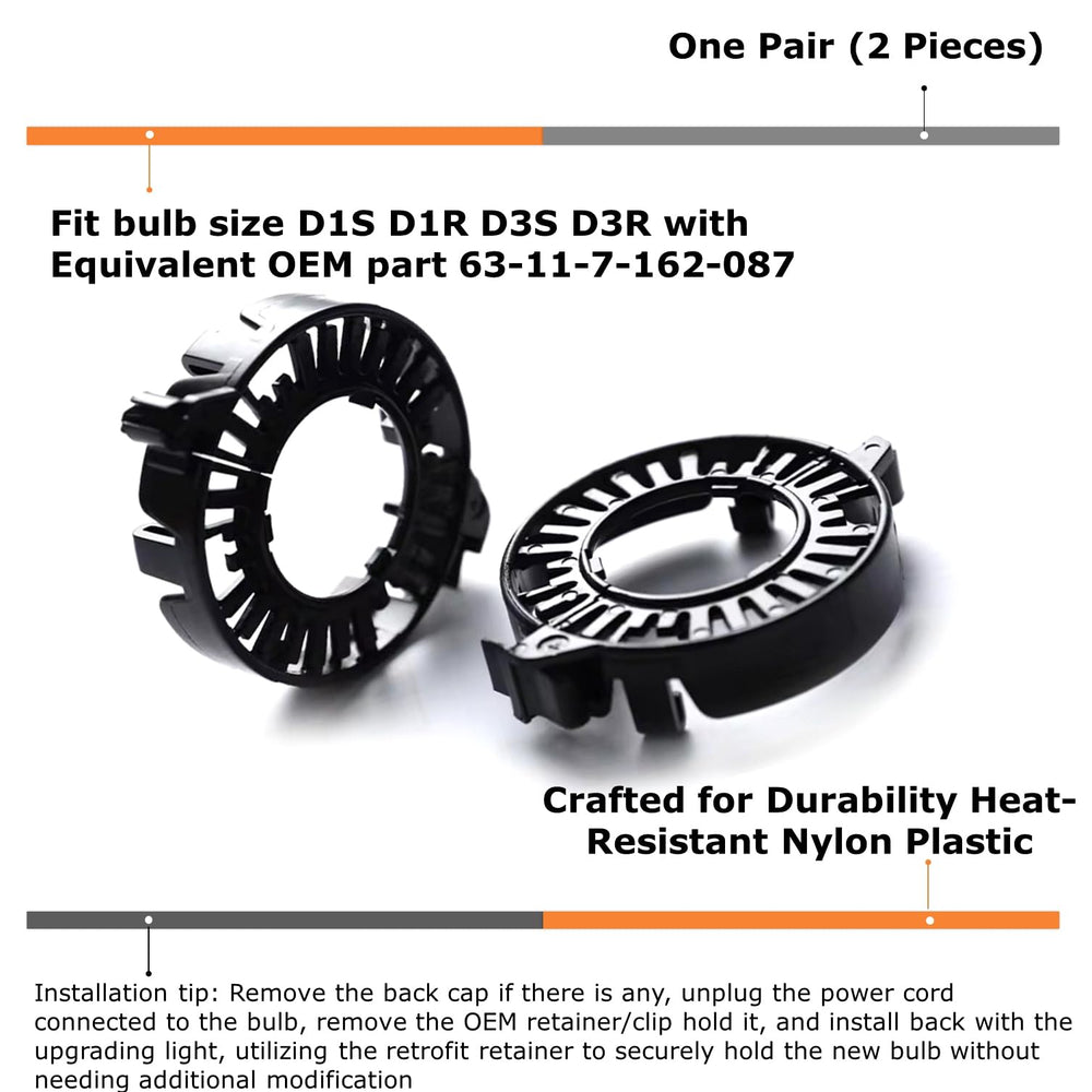 One Pair D1S D3S OEM Light Bulbs Adapter Clip Rings Retainer Holders Compatible with Varieties of European Vehicles