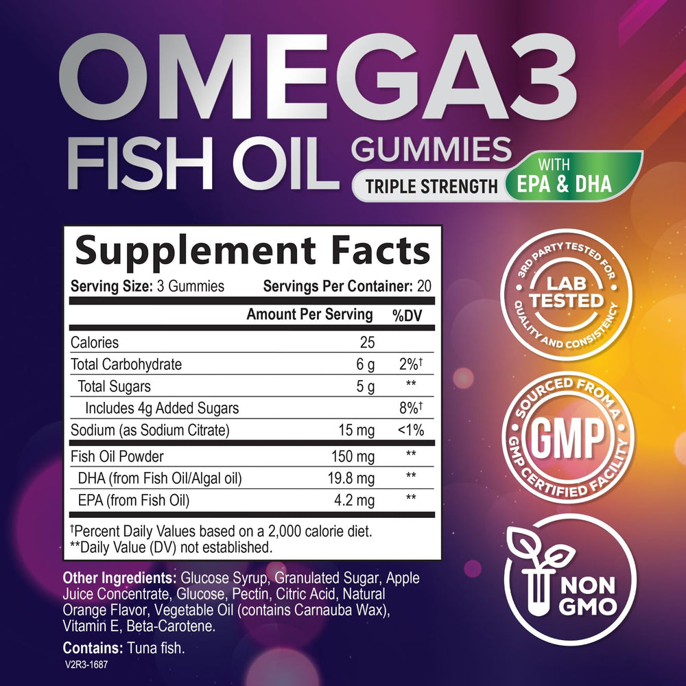 Omega 3 Fish Oil Gummies Tasty Natural Orange Flavor Ex