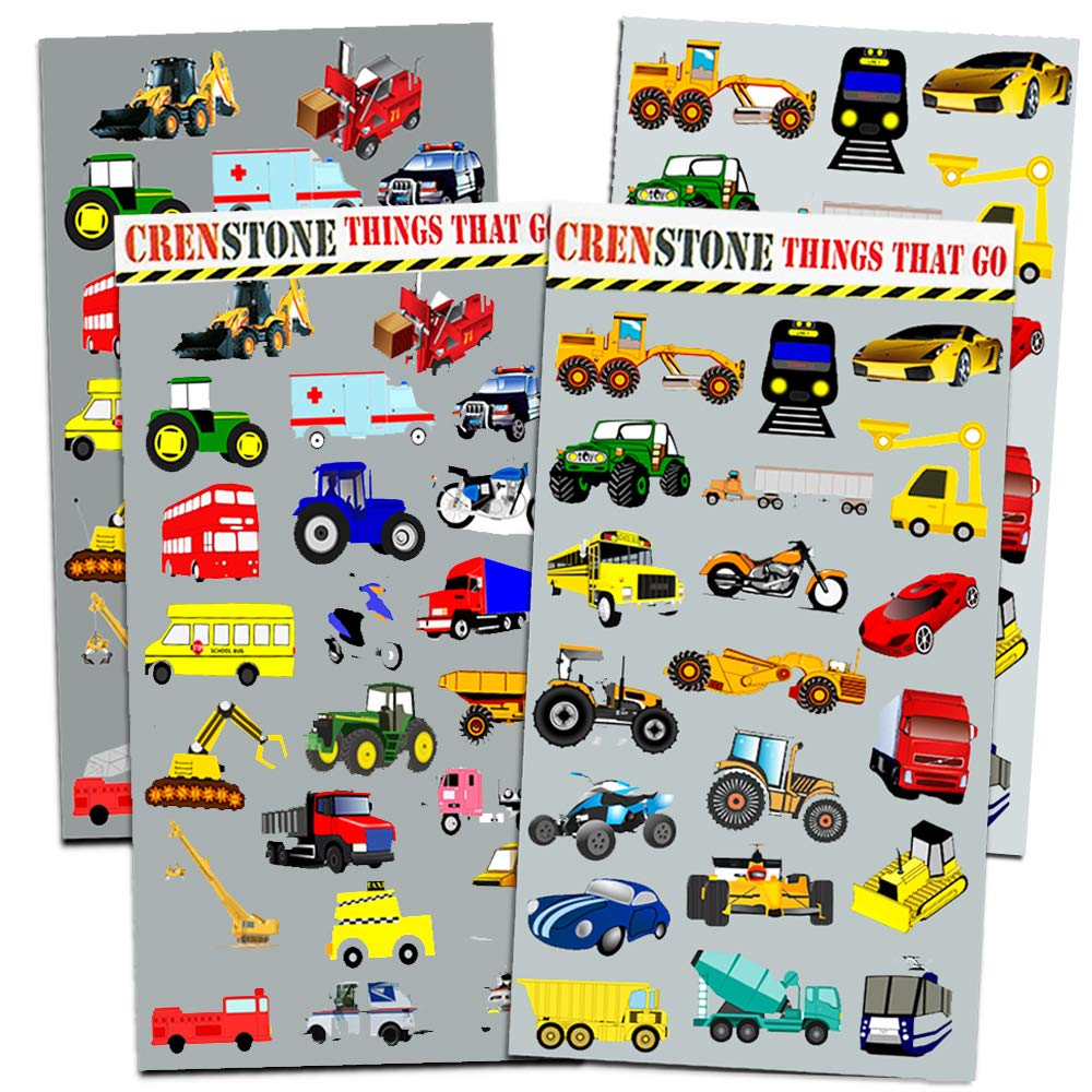 Cars and Trucks Stickers Party Supplies Pack Toddler - Over 160 Stickers for Toddler Boys and Girls (Cars, Fire Trucks, Construction, Buses & More!)