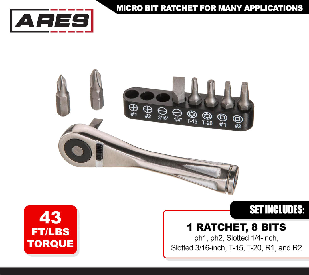 70040-1/4-Inch Drive Close Quarter Micro Bit Ratchet | Mini Screwdriver with High Torque 72-Tooth Gearhead - 5 Degree Sweep - Spring Loaded Detent Ball Bit Holder