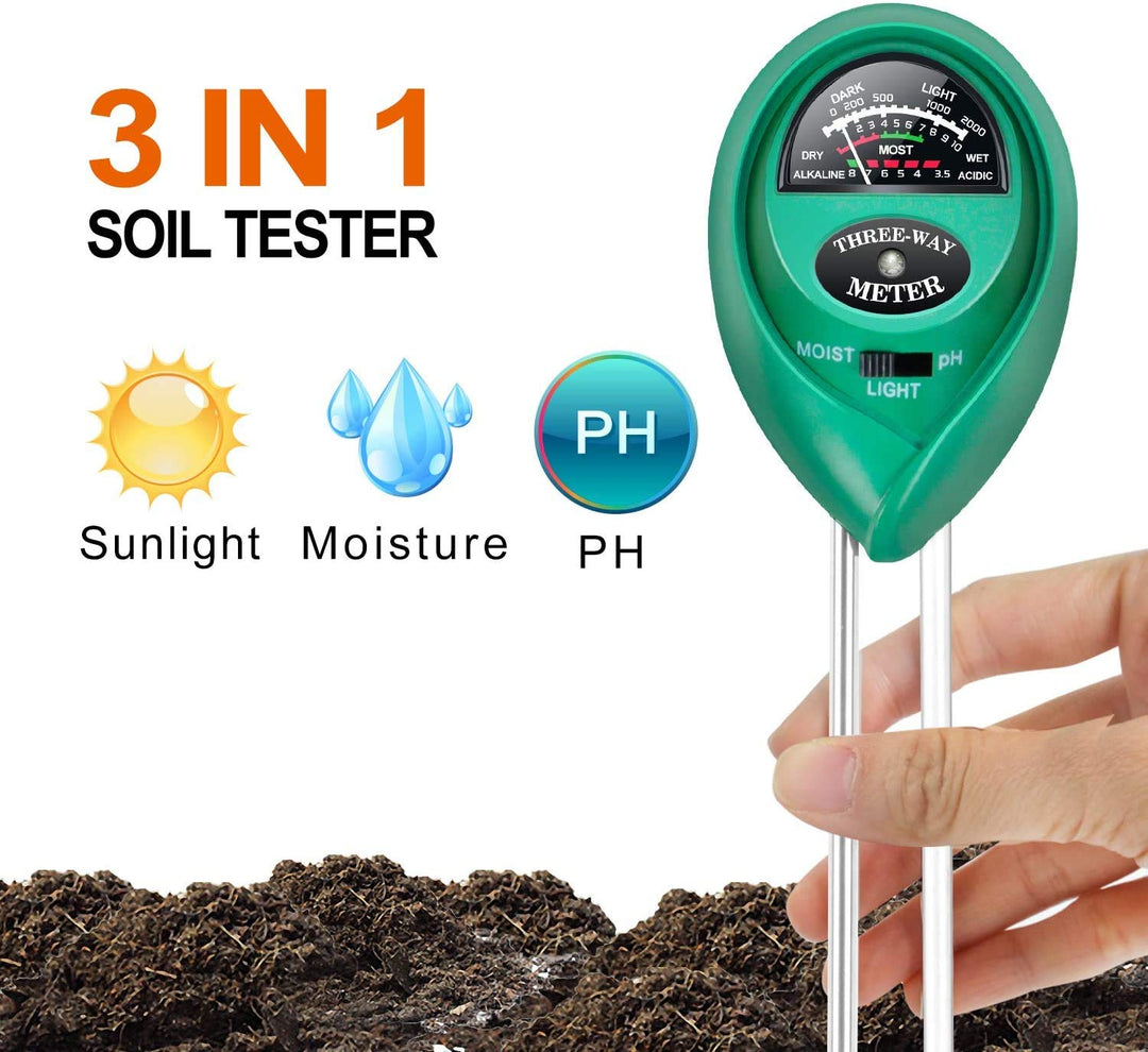 3-in-1 Soil Test Kit, Soil Moisture/Light/pH Meter for House Plant, Garden, Lawn, Farm, Ideal for Indoor &amp; Outdoor Use