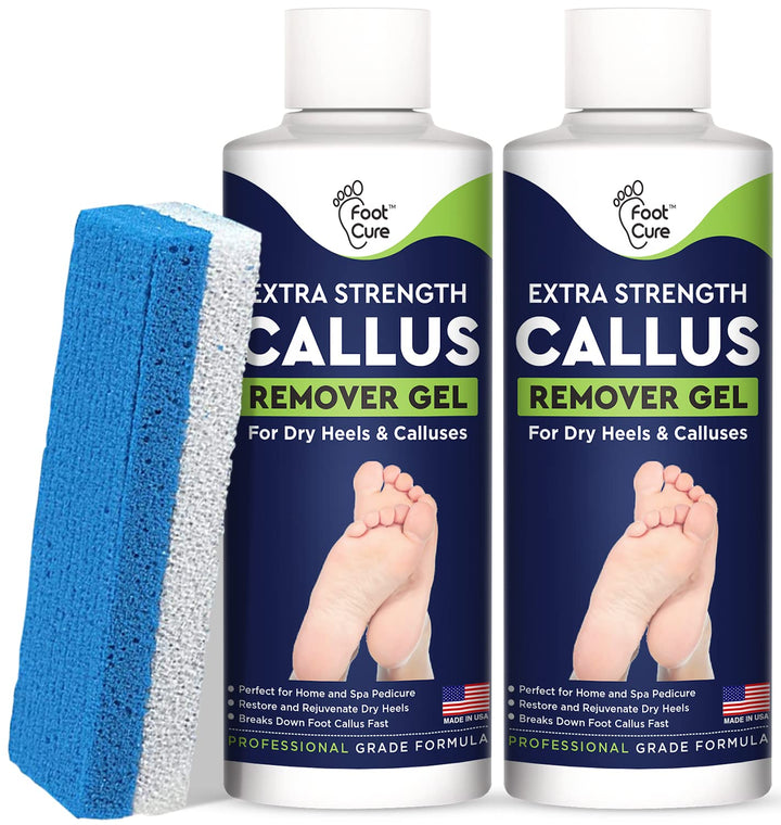 Callus Remover for Feet with Extra Strength Gel &amp; Foot Pumice Stone Set - Easy Way to Remove Hard Calluses &amp; Dead Skin Build-Up - Professional at-Home Foot Care for Men &amp; Women - Made in The USA