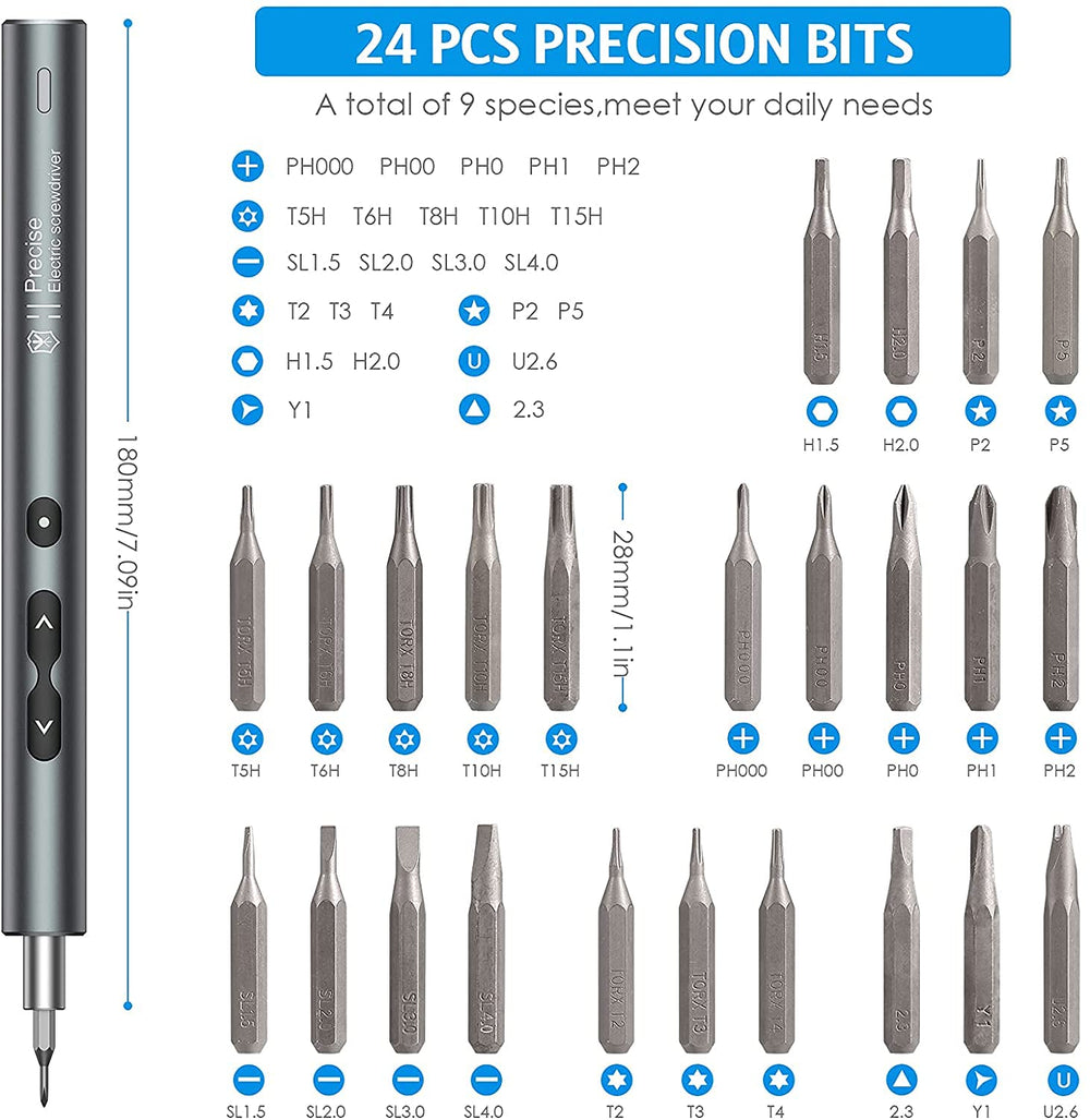 Electric Screwdriver 28-in-1 Cordless Mini Power Precision Screwdriver Set with 24 Bits, Rechargeable Repair Tool Kit for Phones Watch Laptops