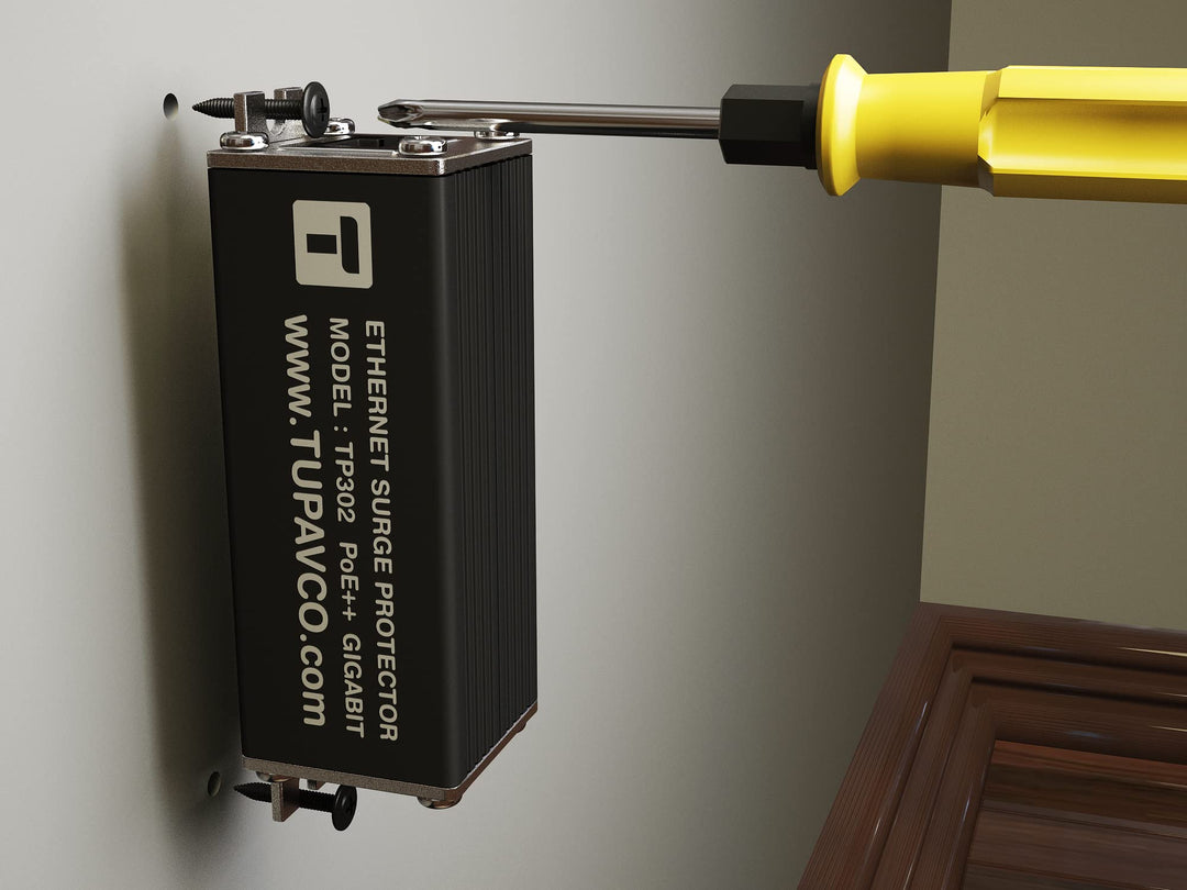 Ethernet Surge Protector Gigabit PoE++ (154W/3.2A) Mounting Flange (Gas Discharge Tube) Metal Shielded RJ45 Lightning Suppressor - LAN Network CAT5/CAT6 Thunder Arrestor - GbE 1000 Mbps TP302