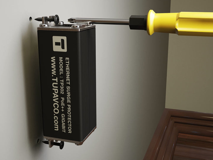 Ethernet Surge Protector Gigabit PoE++ (154W/3.2A) Mounting Flange (Gas Discharge Tube) Metal Shielded RJ45 Lightning Suppressor - LAN Network CAT5/CAT6 Thunder Arrestor - GbE 1000 Mbps TP302