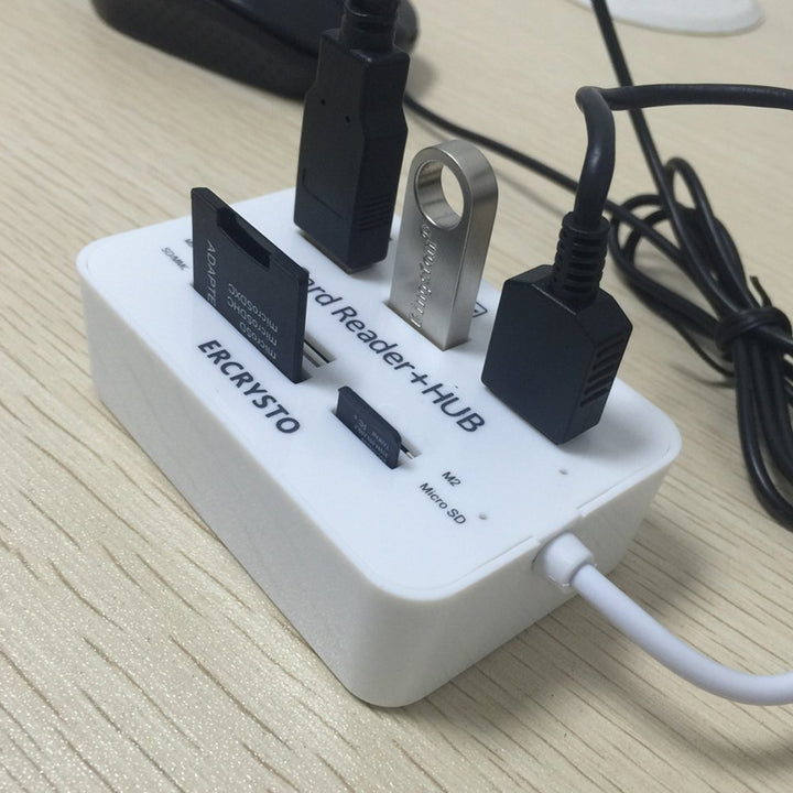 Card Reader and 3 Ports USB Hub, High Speed External Memory Card Reader (MS, Micro SD,SD/MMC,M2,TF Card), White.