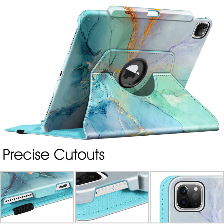 Rotating Case for iPad Pro 12.9-inch 6th Generation 2022-360 Degree Swiveling Protective Cover with Pencil Holder, Auto Sleep/Wake, Also Fit iPad Pro 12.9 5th/4th/3rd Gen, Emerald Marble