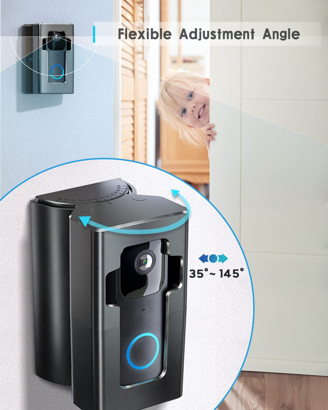 Adjustable (35 to 135 Degree) Doorbell Angle Mount, Anti-theft Video Doorbell Mount Compatible with Most Brand Video Doorbell, Easy to Install(Patent Pending)