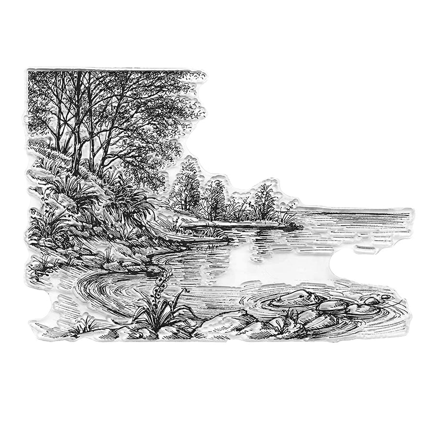 Lake River Scenery Trees Clear Stamps for Card Making Scrapbooking Crafting DIY Decorations, Background Transparent Silicone Seal Stamps for Embossing Album Crafts
