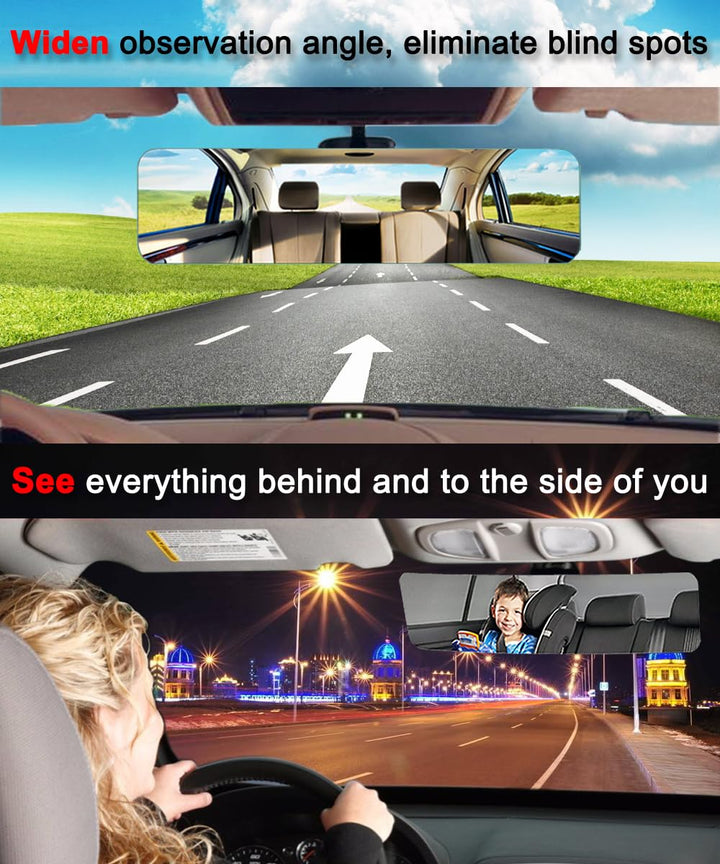 (Upgrade) SkycropHD Rear View Mirror Frameless Car Interior Rearview Mirror Panoramic Wide Angle to Eliminate Blind Spots – Convex,11.8''(White)