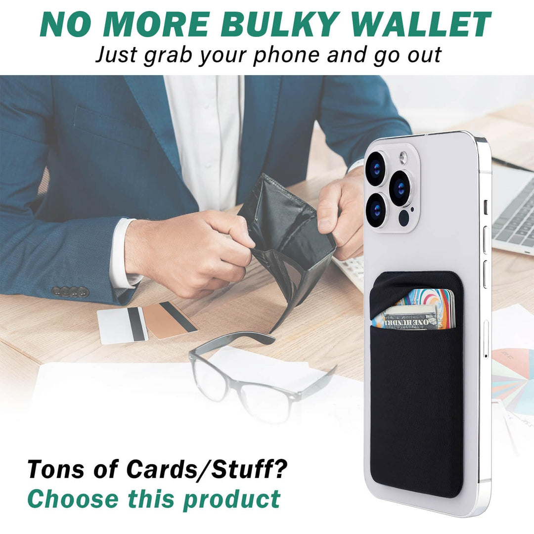 3Pack Cell Phone Card Holder Pocket for Back of Phone,Stretchy Stick on Wallet Credit Card ID Case Pouch Sleeve Self Adhesive Sticker with Flap for iPhone Samsung Galaxy-2Black+1Navy Blue