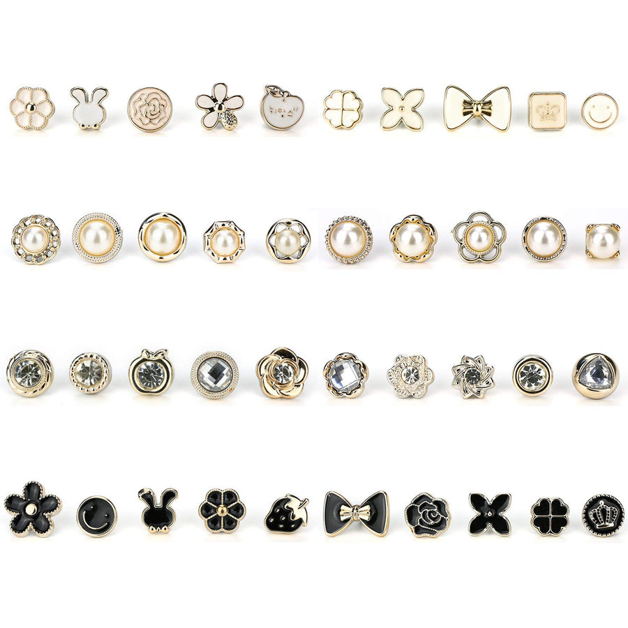 DENALY 40 Pieces Women Shirt Brooch Buttons Cover up Button Pin Safety Brooch Buttons for Clothing Dress Supplies Lapel Pins Vest Safety Buckle Metal Tie Tacks Pin (Total 40pcs)