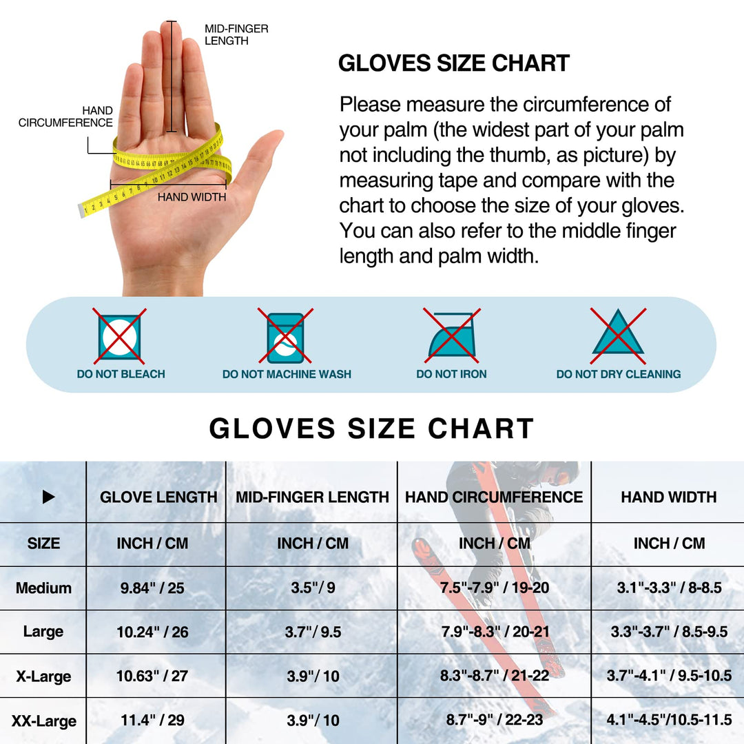 -10 Winter Gloves Men Women, 10 Touchscreen Fingers Snow Ski Gloves, Waterproof Cold Weather Gloves