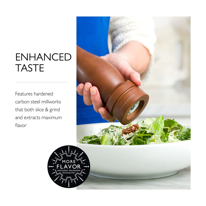 Cole &amp; Mason 12.5-inch Forest Capstan Pepper Mill - Adjustable Pepper Grinder - Refillable Spice Tools - Hand Wash Kitchen Tools - Beech Wood