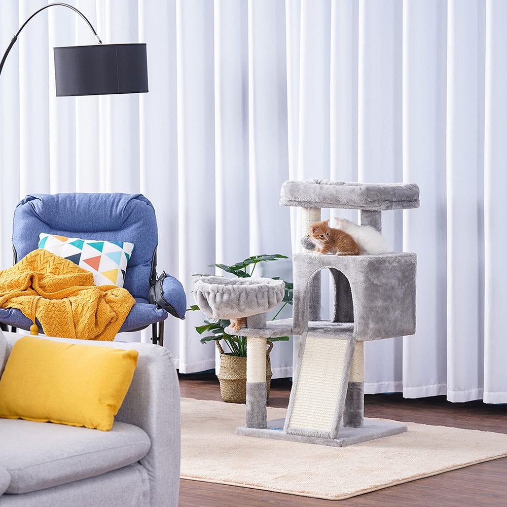 Cat Tree with Sisal Scratching Posts, Cat Tower with Scratching Board, Cat Condo with Basket,Light Grey MPJ014W