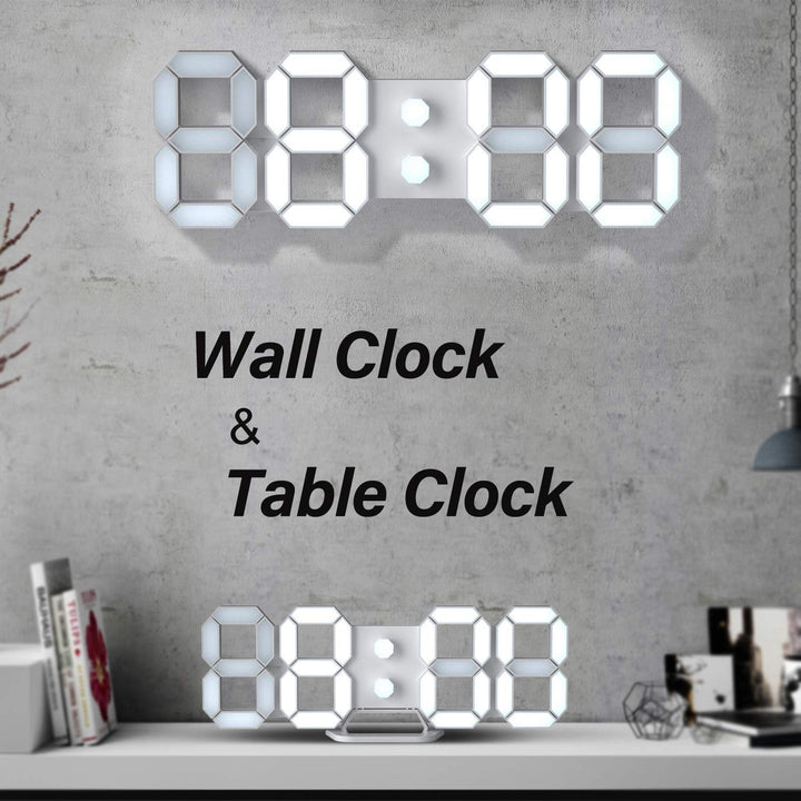 EDUP Home 3D LED Digital Wall Clock Desk Alarm Clock with Remote Control for Kitchen Bedroom Office, Fashion 9.7 LED Night Light Decor Clock Adjust Brightness 12H/24H Time Date Temperature White