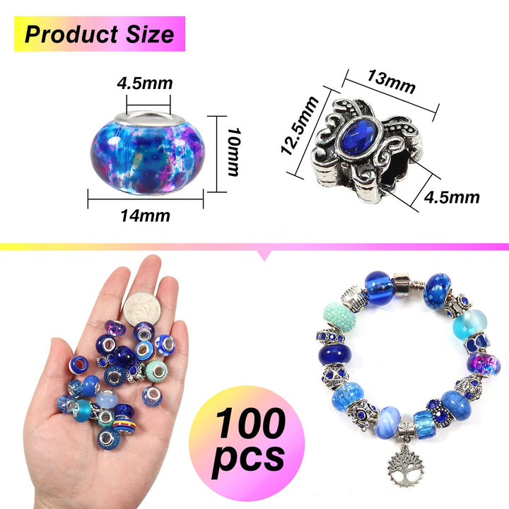 TOAOB 100pcs Assorted Glass European Large Holes Beads 