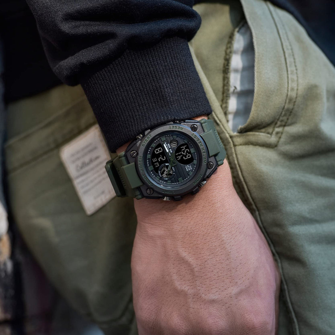 Men&#39;s Watches Sports Outdoor Waterproof Military Watch Date Multi Function Tactics LED Alarm Stopwatch (26_Green)