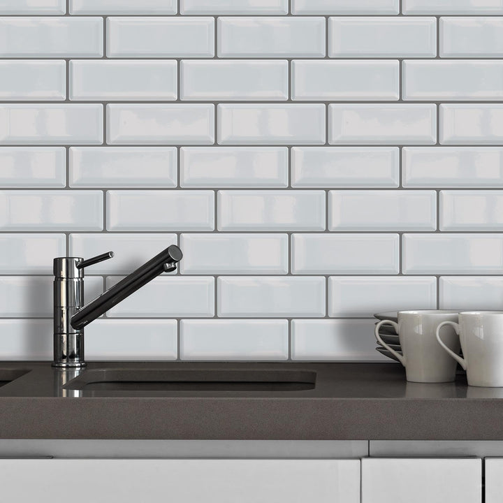 12 Sheets Peel and Stick Kitchen Backsplash Tile Stickers Self Adhesive Stick on Subway Tile 12 x 6 Bathroom Splashback Water Heat Resistant 3D Wall Tiles Gray Glossy